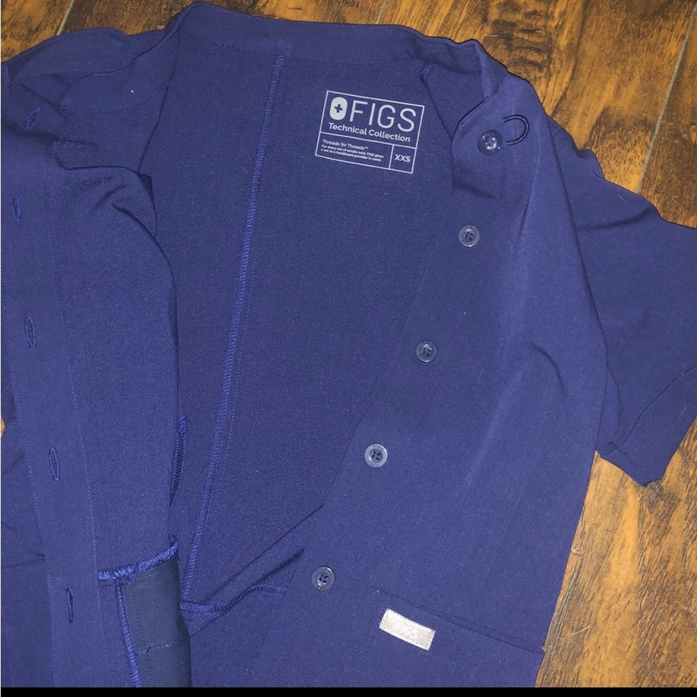 Figs Lira Womens Fitted Scrub Top XXS Navy Blue Hidden Button Mock Neck